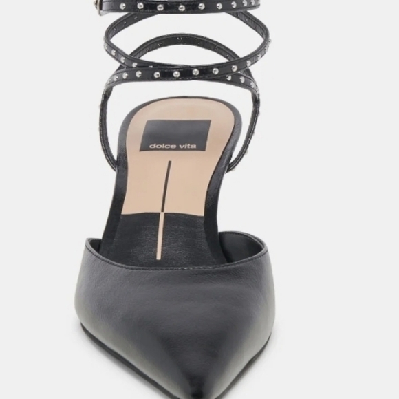 🖤🔹️DOLCE VITA🔹️ Midnight Black Leather Crinkle Patent Loklyn Kitten Heels - Picture 3 of 7